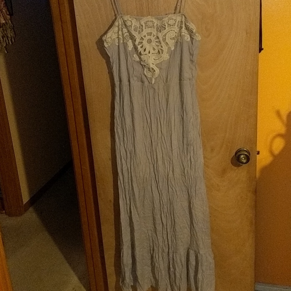 Grey Maxi Dress W/ Embroidery on Breast